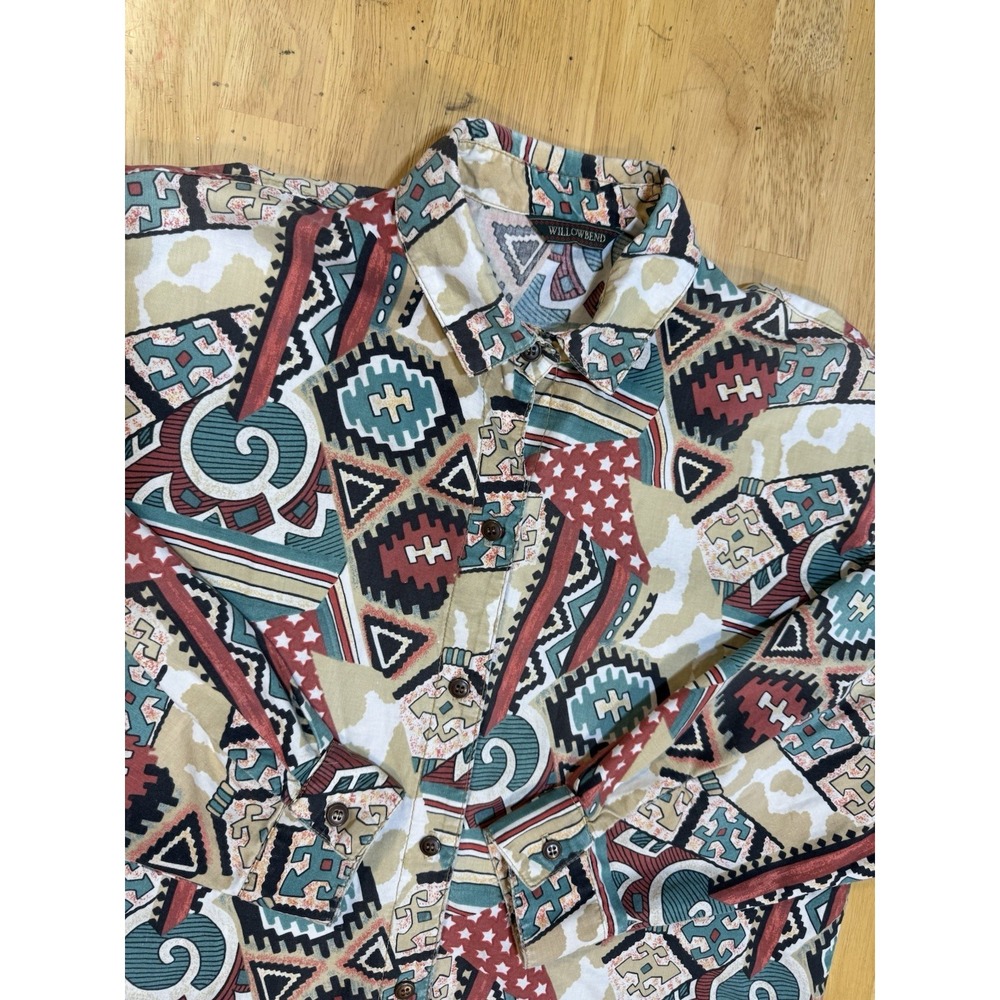 Vintage Willow Bend Womens L Southwestern Aztec Cotton Shirt Oversized 90s